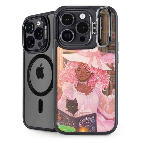 Pink Anime Witch Girls in Library with Cats by Ivy Dolamore iPhone 14 Pro Kickstand Case